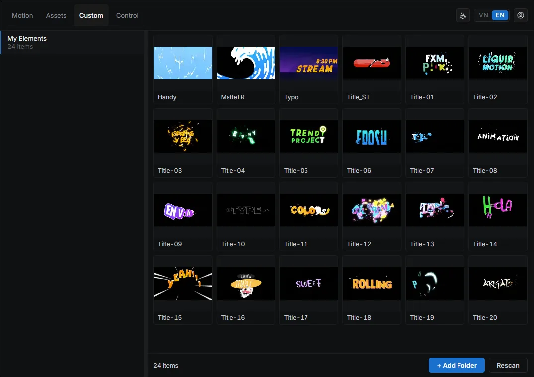 Custom tab: the user's own folders